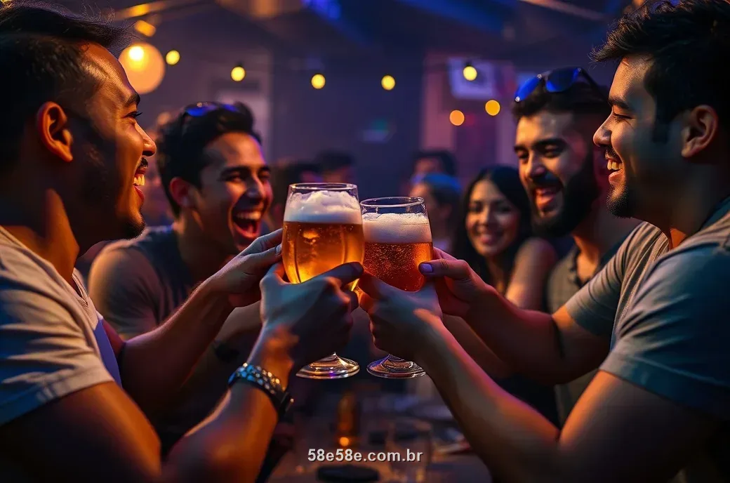Amigos brasileiros comemorando juntos numa festa à noite